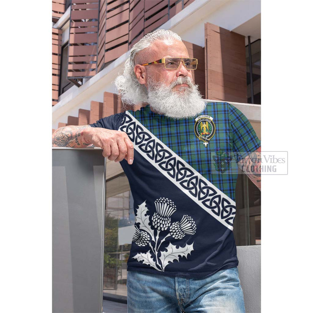 Falconer Tartan Cotton T-shirt Featuring Thistle and Scotland Map Men's Shirt - Tartan Vibes Clothing