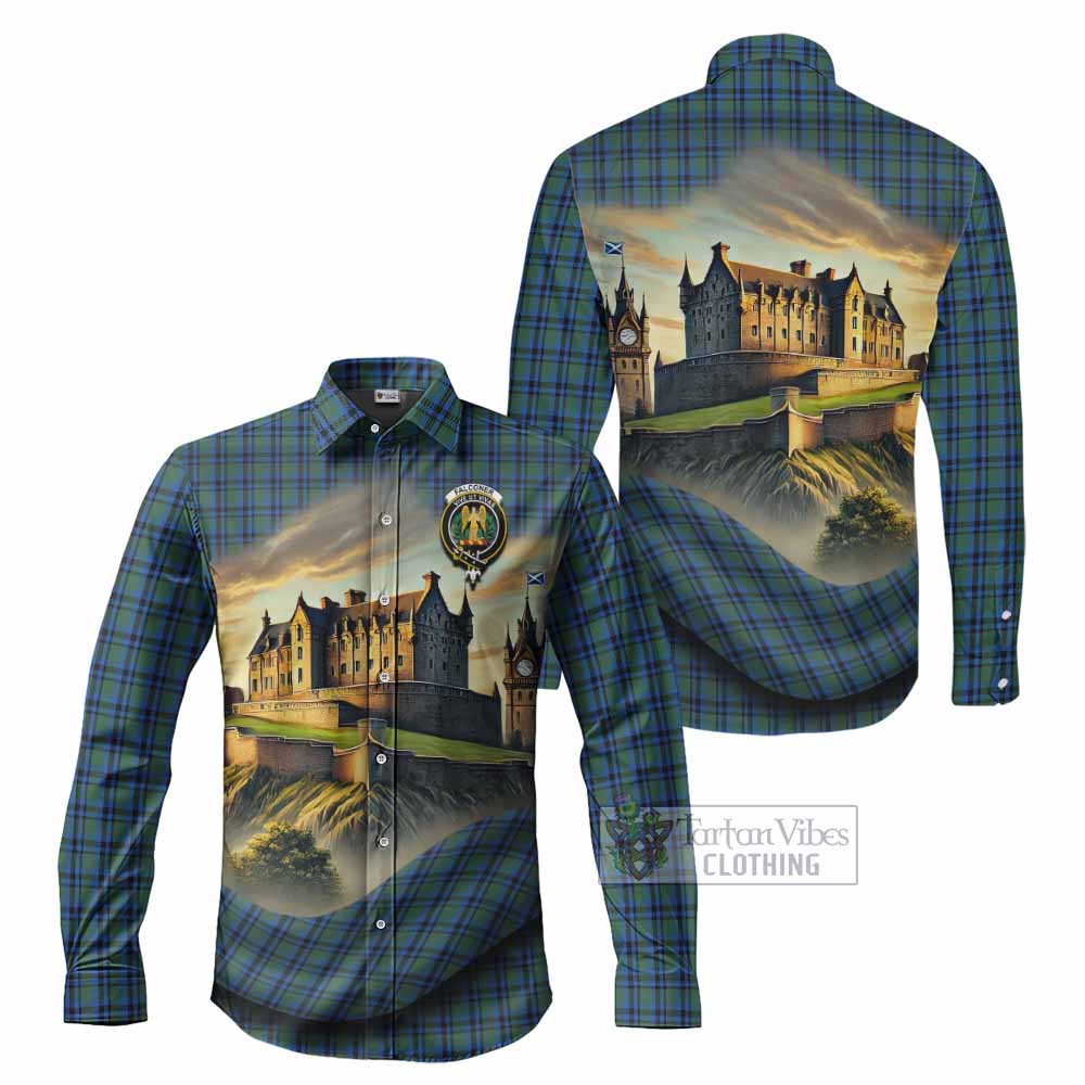 Tartan Vibes Clothing Falconer Tartan Family Crest Long Sleeve Button Shirt with Scottish Ancient Castle Style