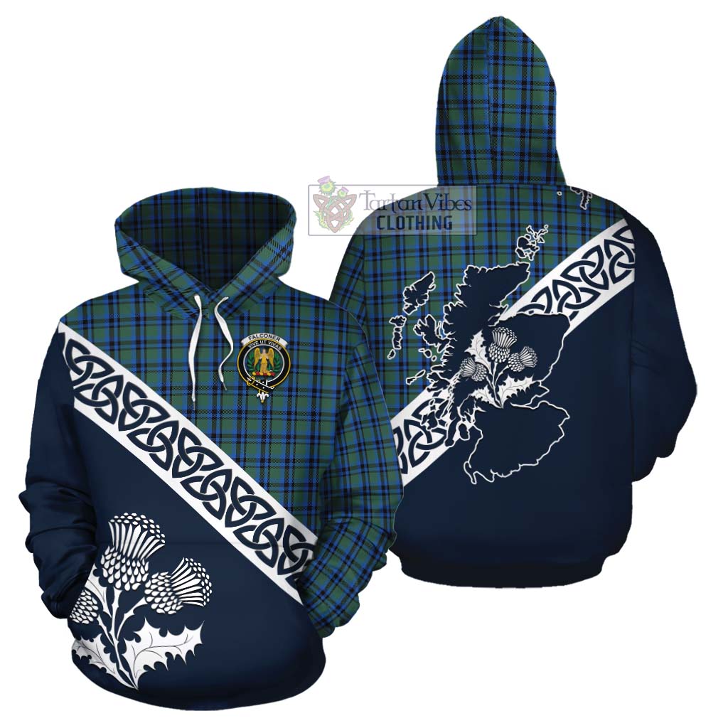 Falconer Tartan Cotton Hoodie Featuring Thistle and Scotland Map Zip Hoodie - Tartan Vibes Clothing