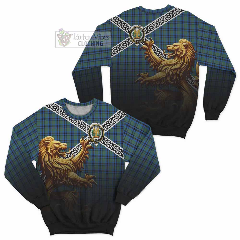Falconer Crest Tartan Sweatshirt with Golden Lion Emblem Celtic Style - Tartan Vibes Clothing