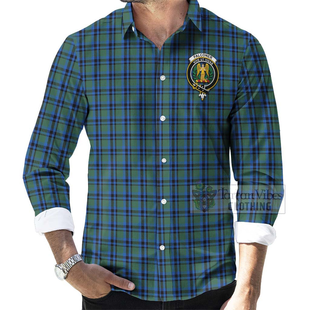 Falconer Tartan Long Sleeve Button Shirt with Family Crest Celtic Skull Style - Tartan Vibes Clothing