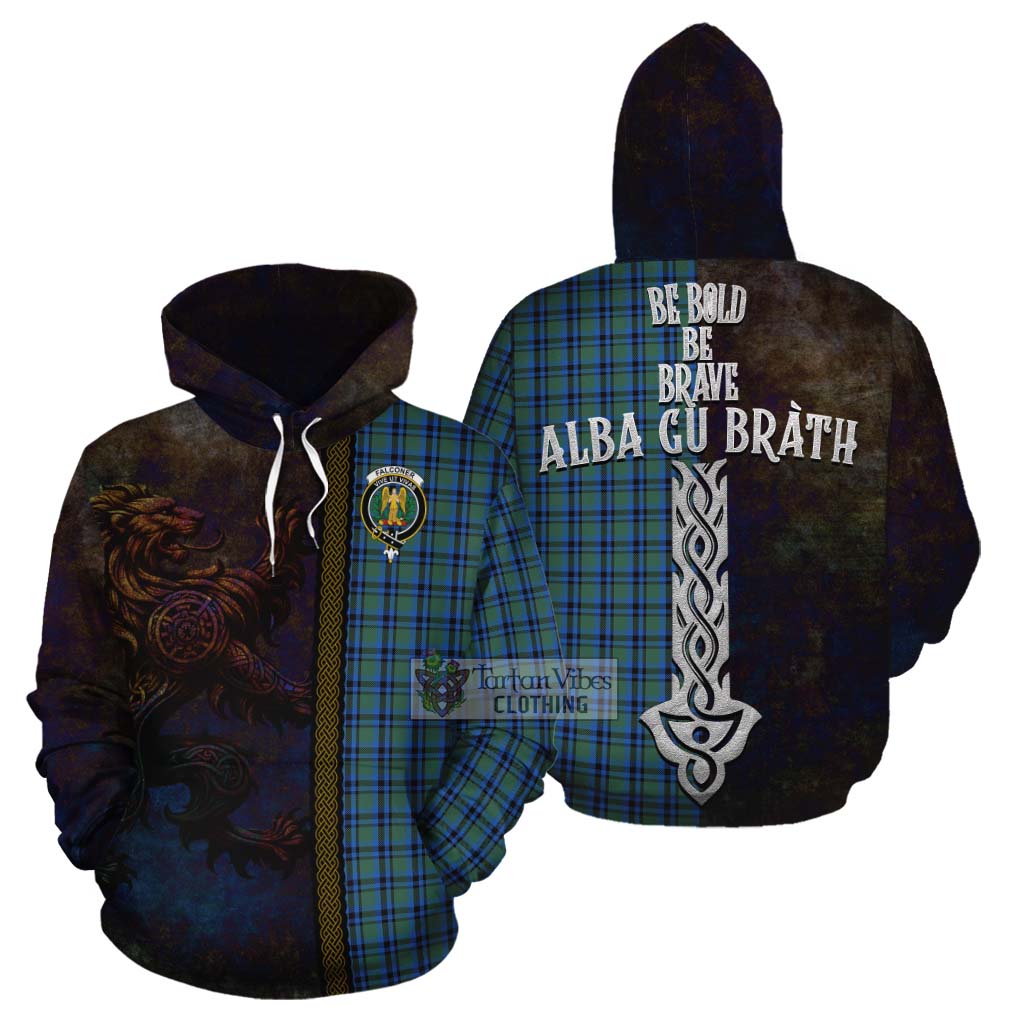 Tartan Vibes Clothing Falconer Tartan Family Crest Cotton Hoodie Alba Gu Brath Be Brave Lion Ancient Style