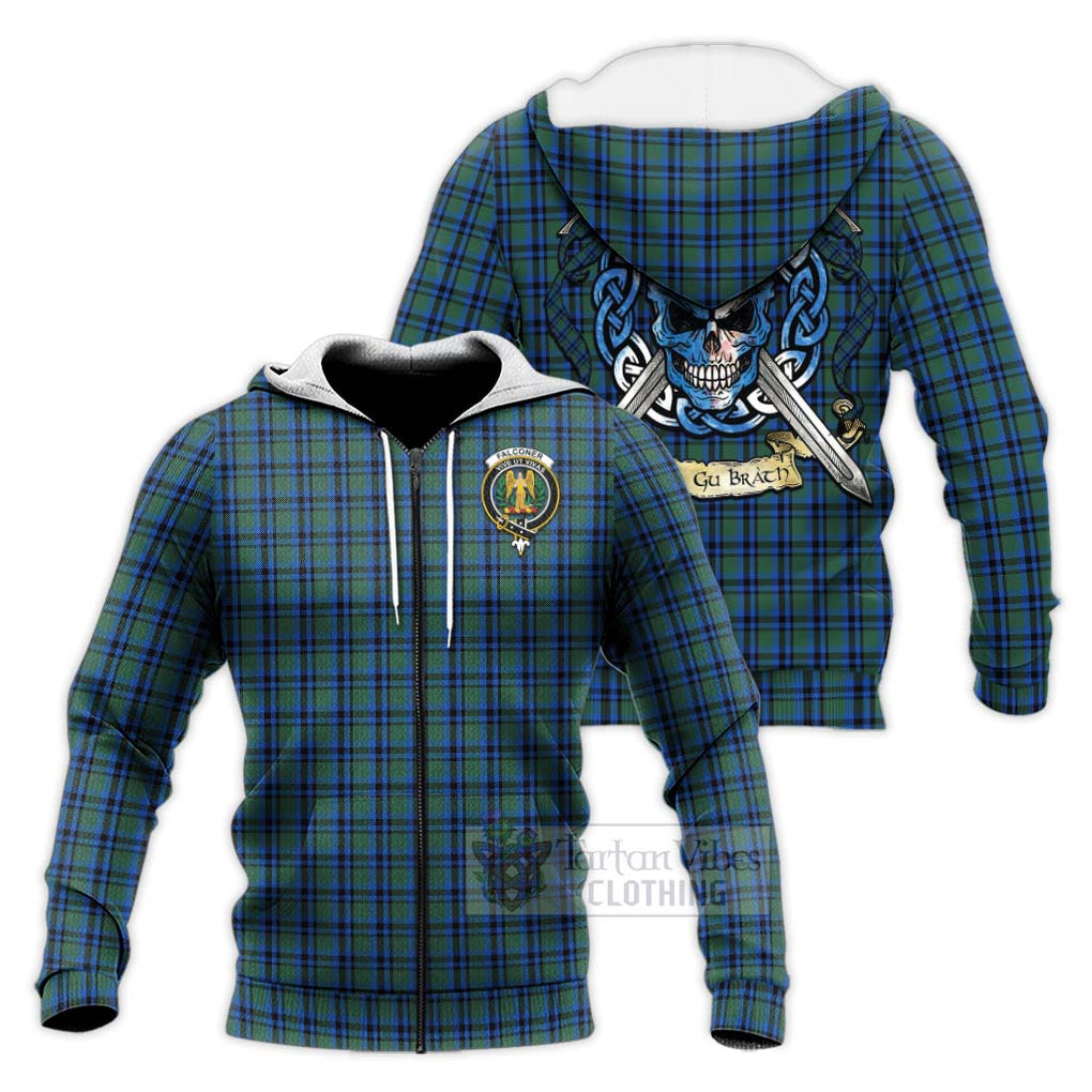 Falconer Tartan Knitted Hoodie with Family Crest Celtic Skull Style Unisex Knitted Zip Hoodie - Tartan Vibes Clothing