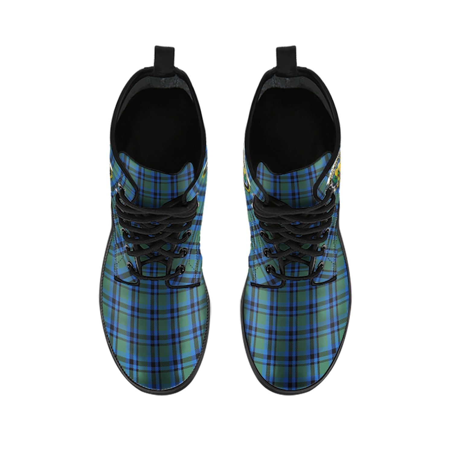 Falconer Tartan Leather Boots with Family Crest - Tartan Vibes Clothing