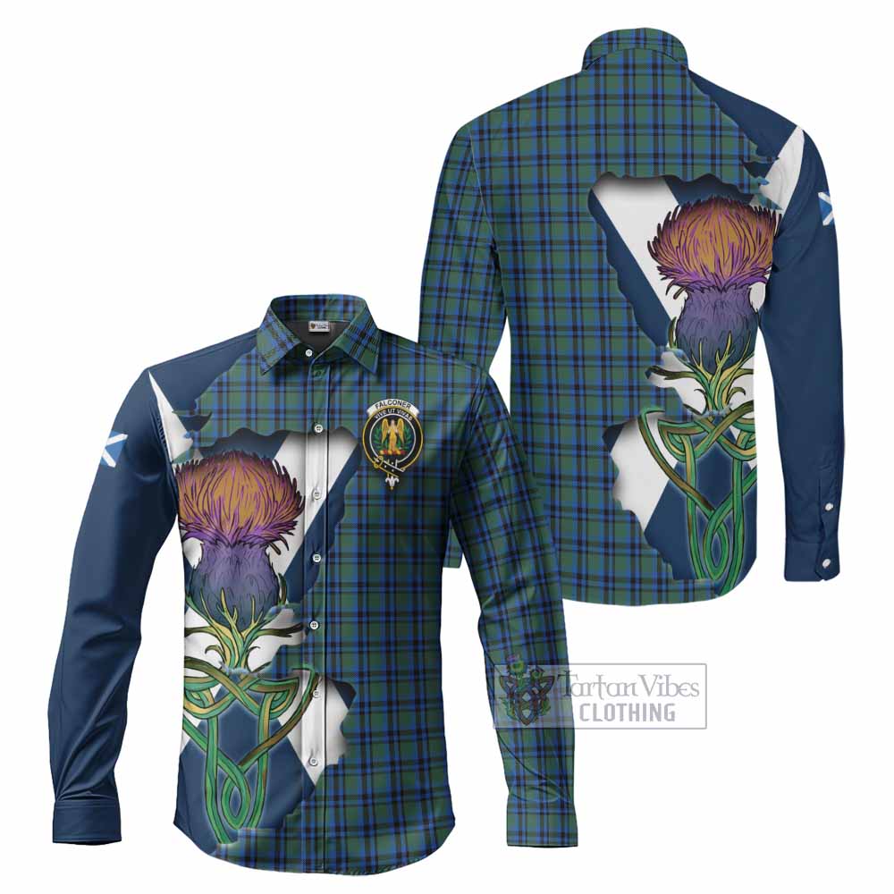 Tartan Vibes Clothing Falconer Tartan Family Crest Long Sleeve Button Shirt Scottish Thistle Celtic Inspired