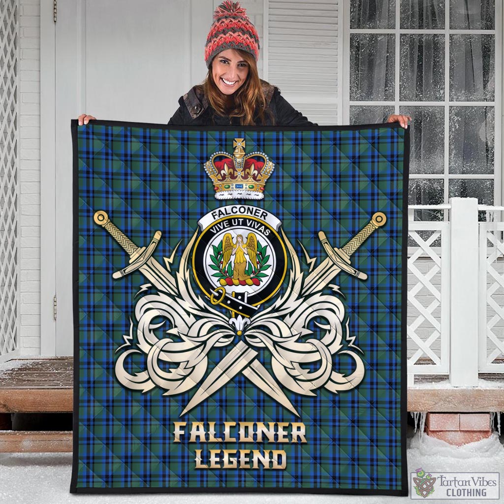 Tartan Vibes Clothing Falconer Tartan Quilt with Clan Crest and the Golden Sword of Courageous Legacy