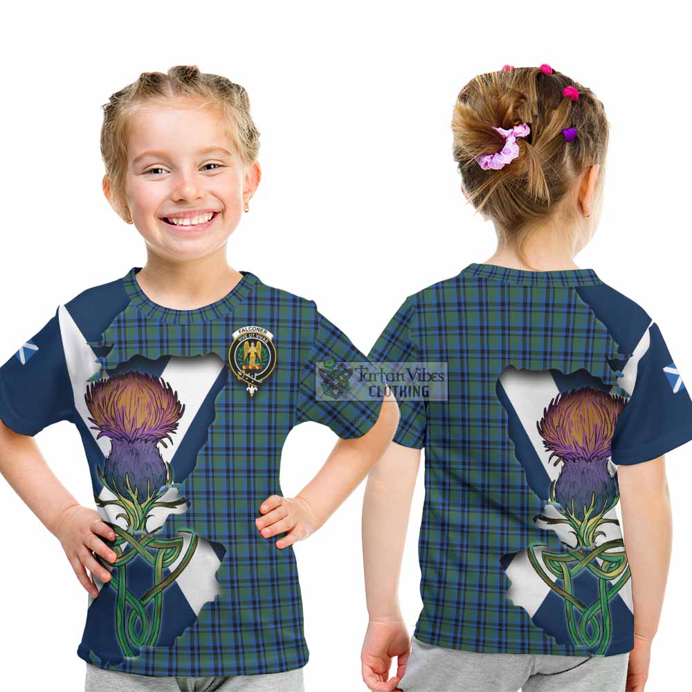 Tartan Vibes Clothing Falconer Tartan Family Crest Kid T-Shirt Scottish Thistle Celtic Inspired