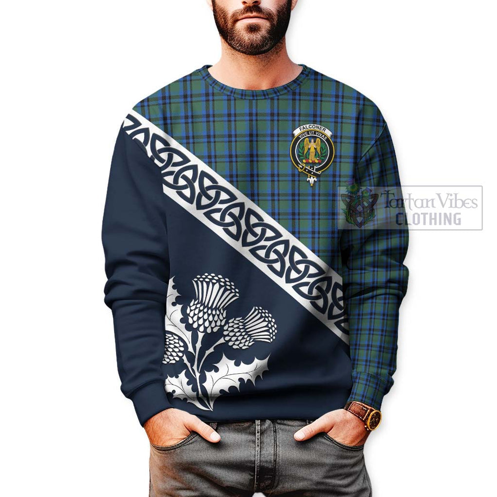 Falconer Tartan Sweatshirt Featuring Thistle and Scotland Map - Tartan Vibes Clothing