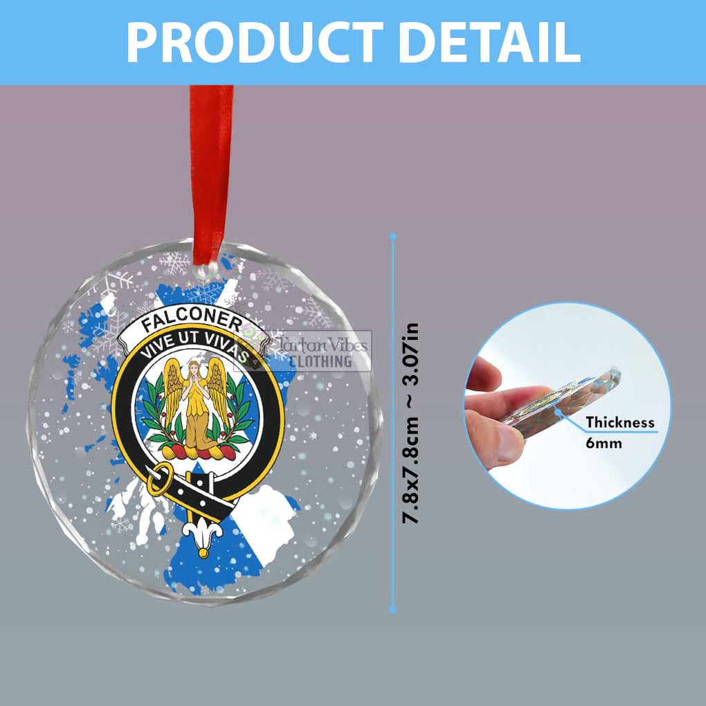 Falconer Clan Crest Christmas Glass Ornament with Scotland Map - 2D-tartanvibesclothing