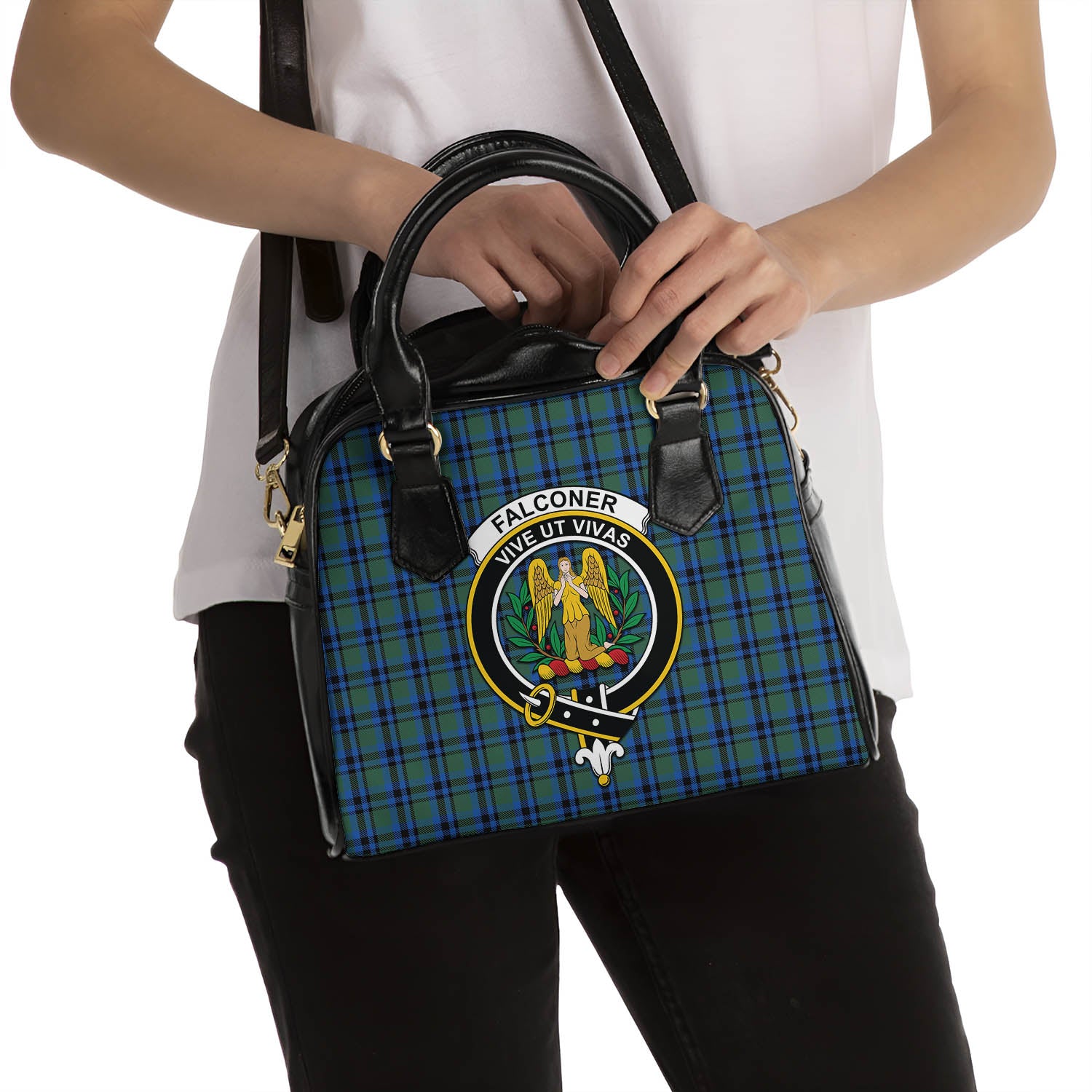 Falconer Tartan Shoulder Handbags with Family Crest - Tartan Vibes Clothing