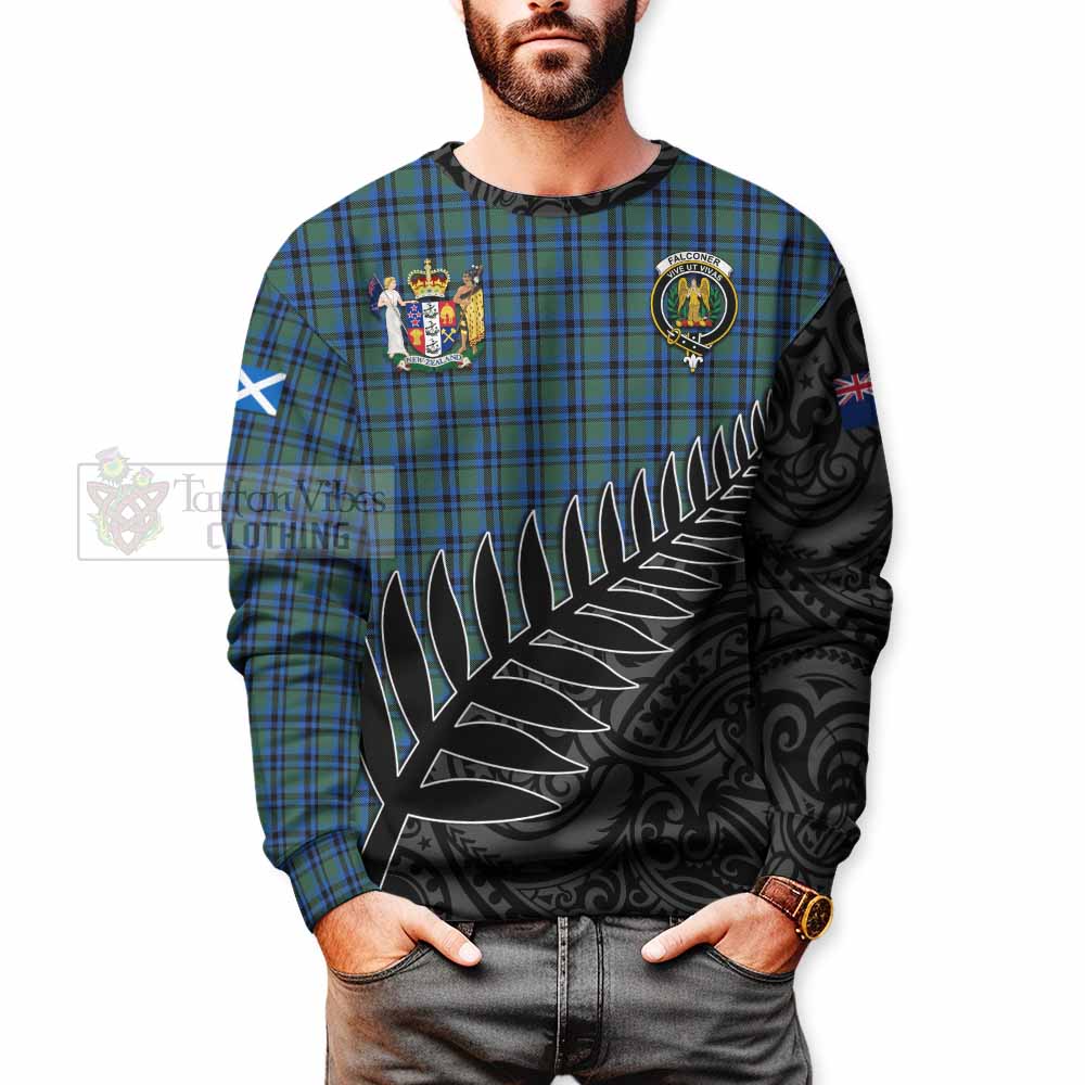 Falconer Crest Tartan Sweatshirt with New Zealand Silver Fern Half Style - Tartan Vibes Clothing