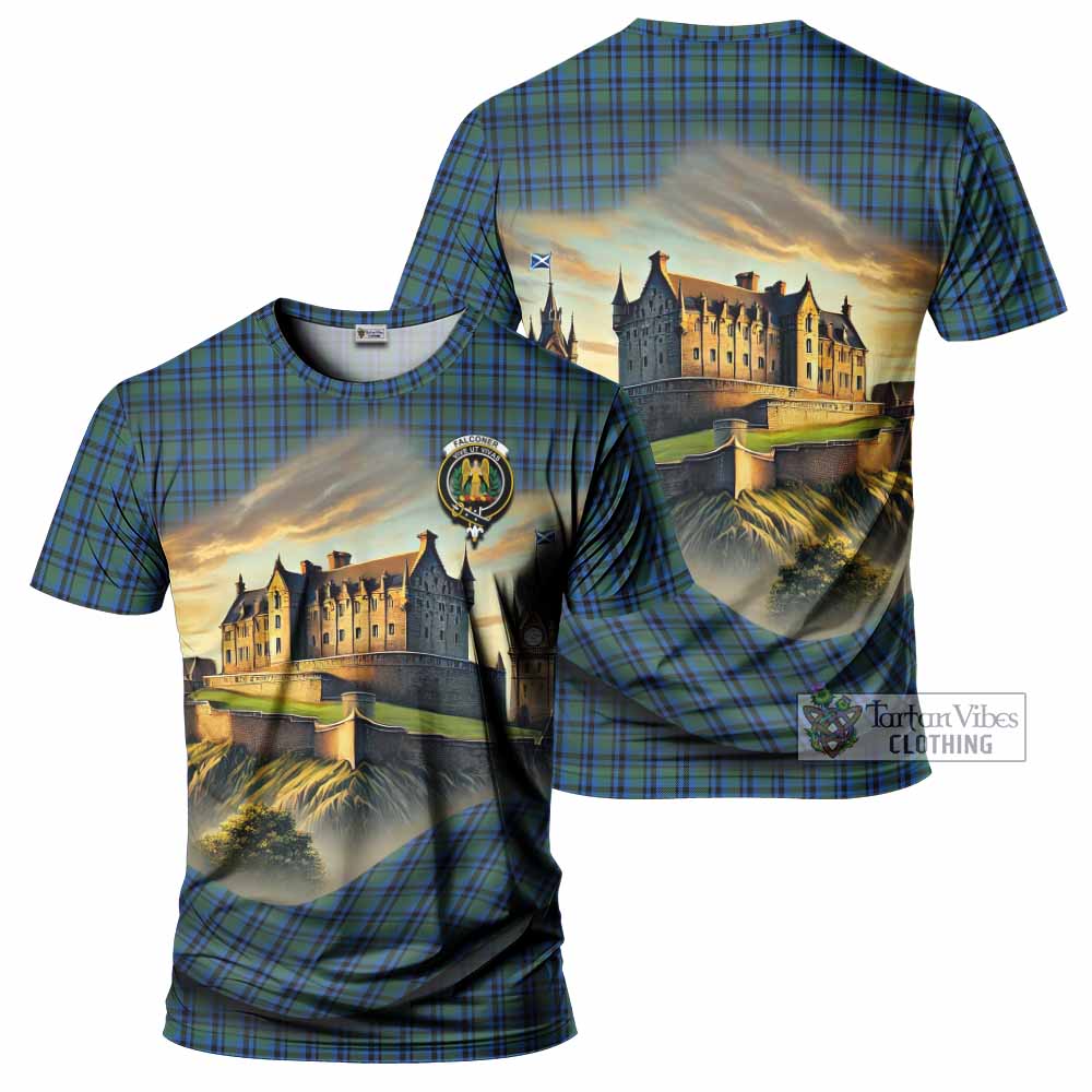 Falconer Tartan Family Crest T-Shirt with Scottish Ancient Castle Style - Tartan Vibes Clothing