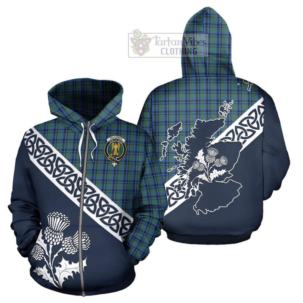 Falconer Tartan Hoodie Featuring Thistle and Scotland Map - Tartan Vibes Clothing