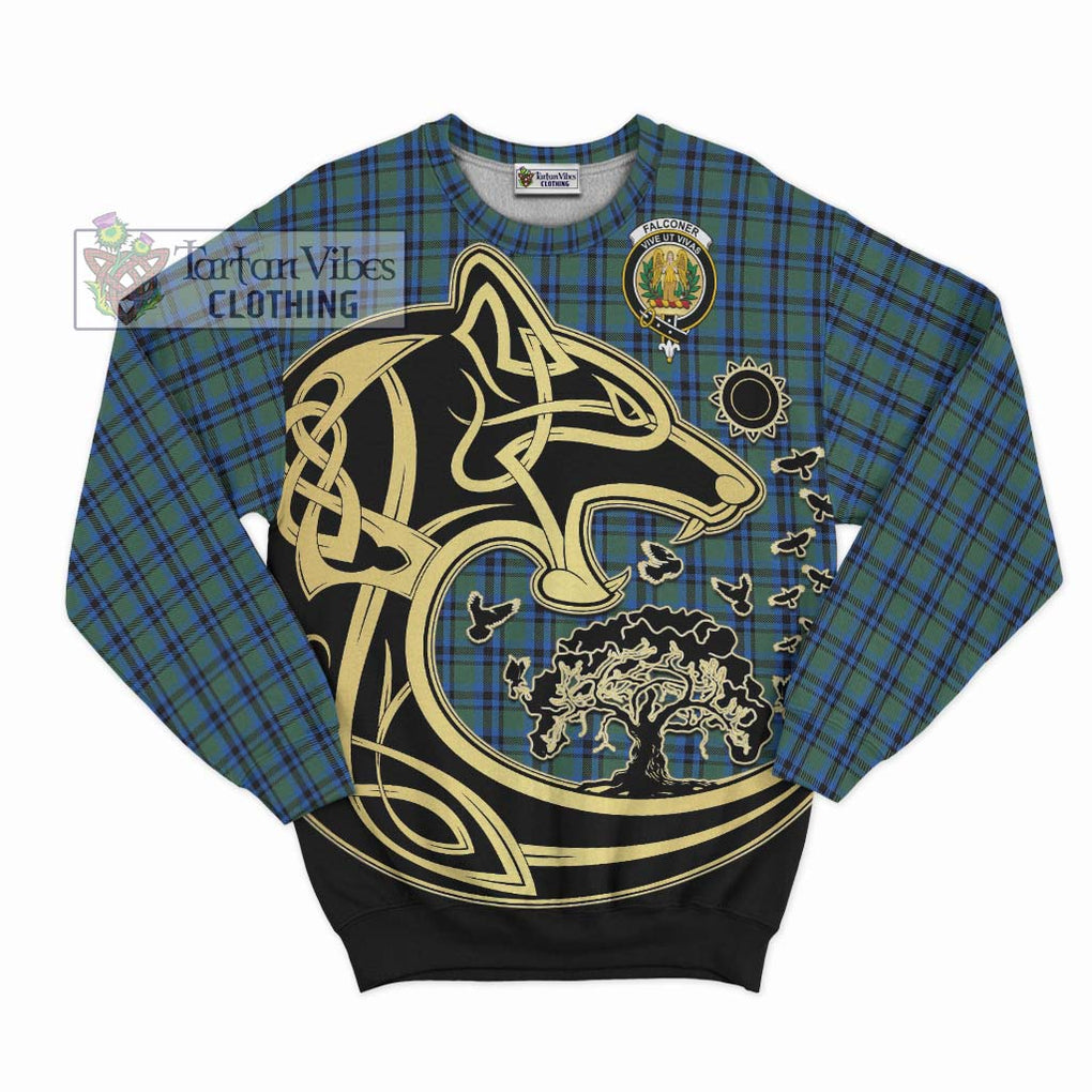 Falconer Tartan Sweatshirt with Family Crest Celtic Wolf Style - Tartan Vibes Clothing