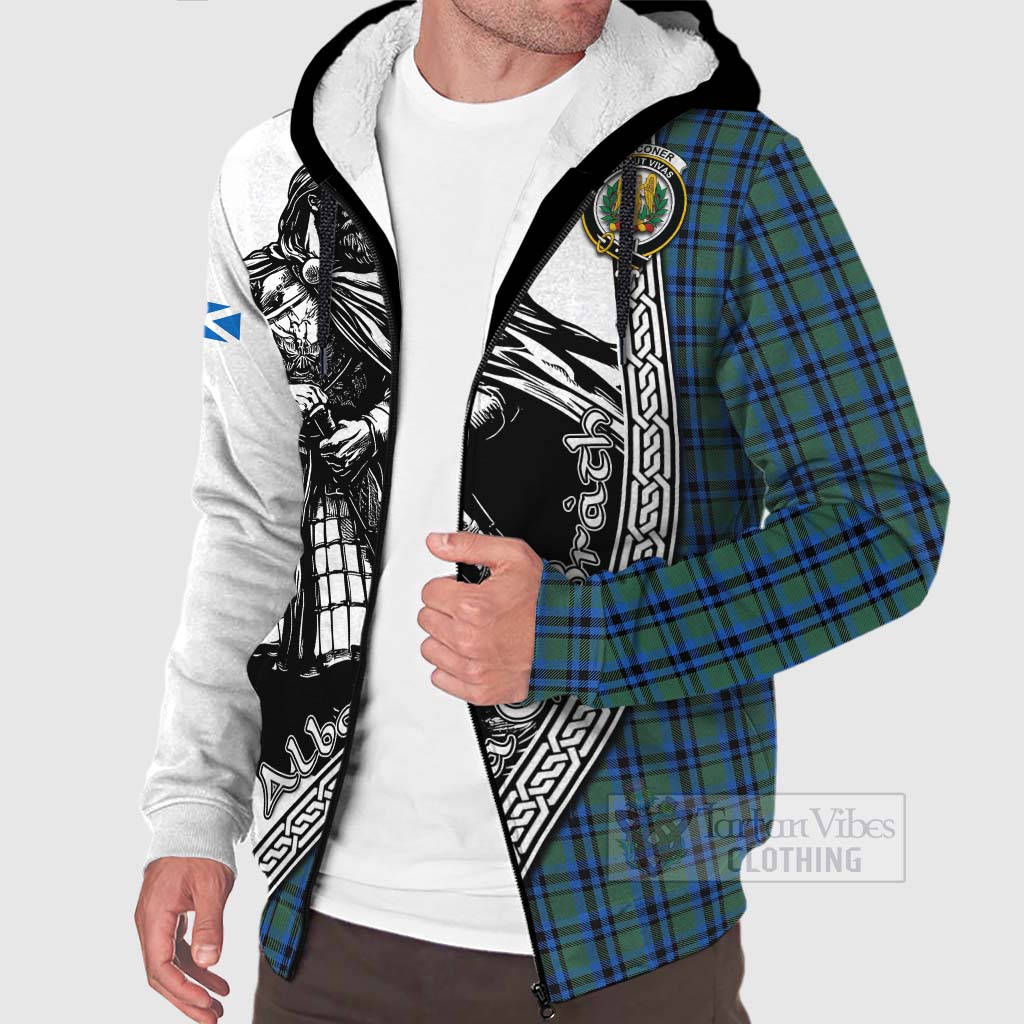 Falconer Tartan Clan Crest Sherpa Hoodie with Highlander Warrior Celtic Style Unisex - Tartan Vibes Clothing