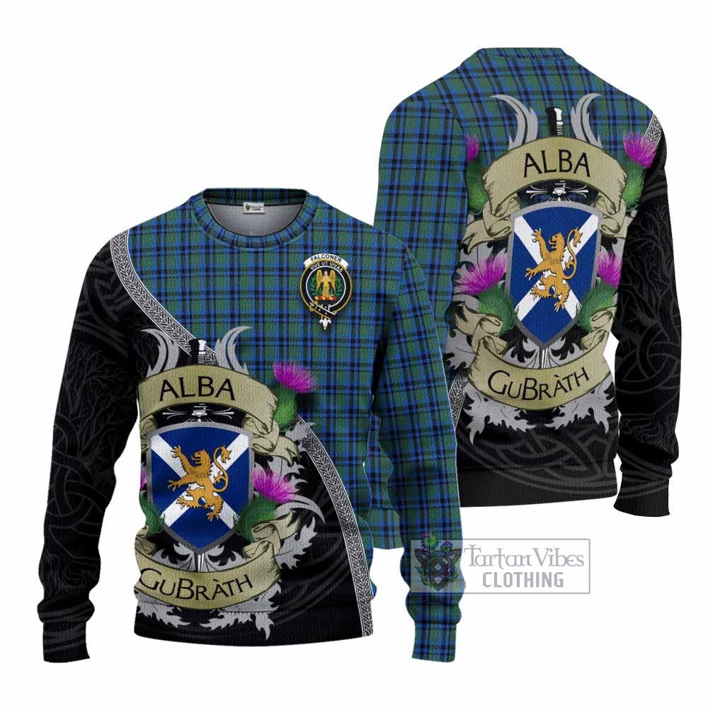 Falconer Tartan Family Crest Knitted Sweater Lion Rampant Royal Thistle Shield Celtic Inspired - Tartan Vibes Clothing