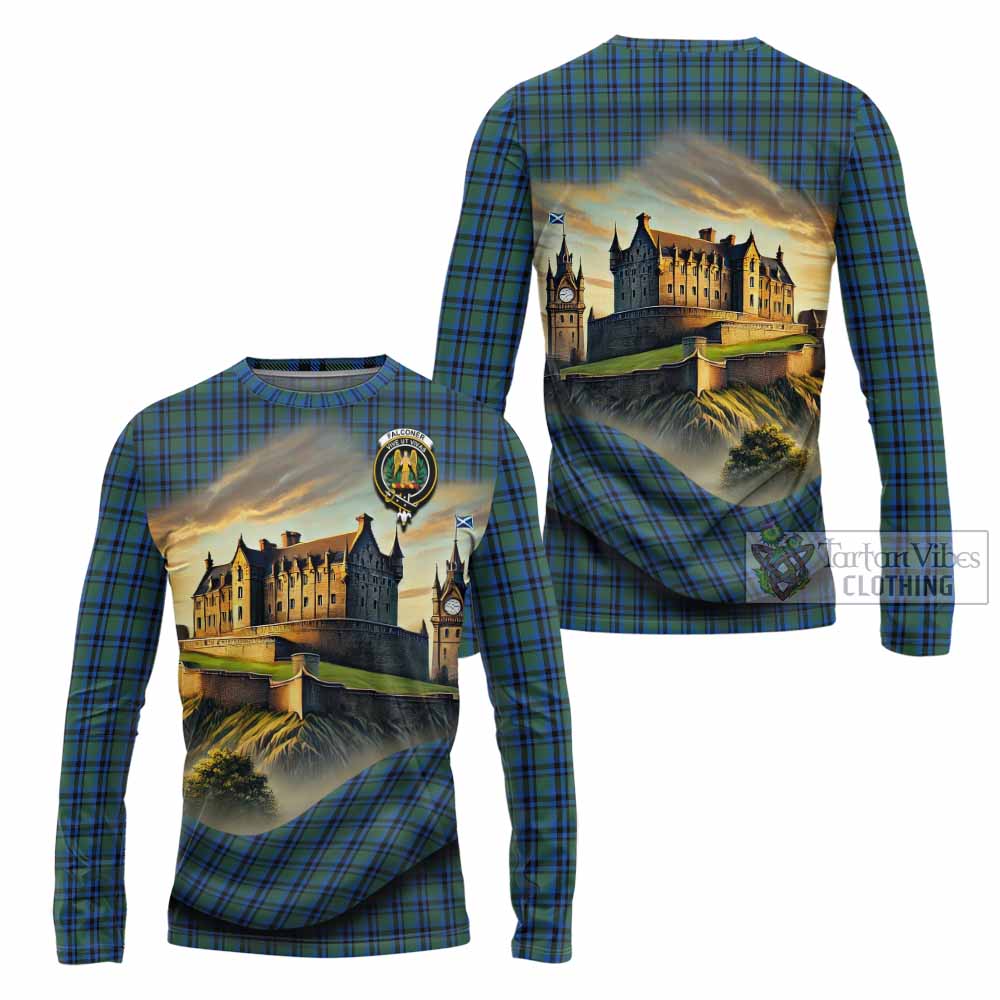 Falconer Tartan Family Crest Long Sleeve T-Shirt with Scottish Ancient Castle Style - Tartan Vibes Clothing