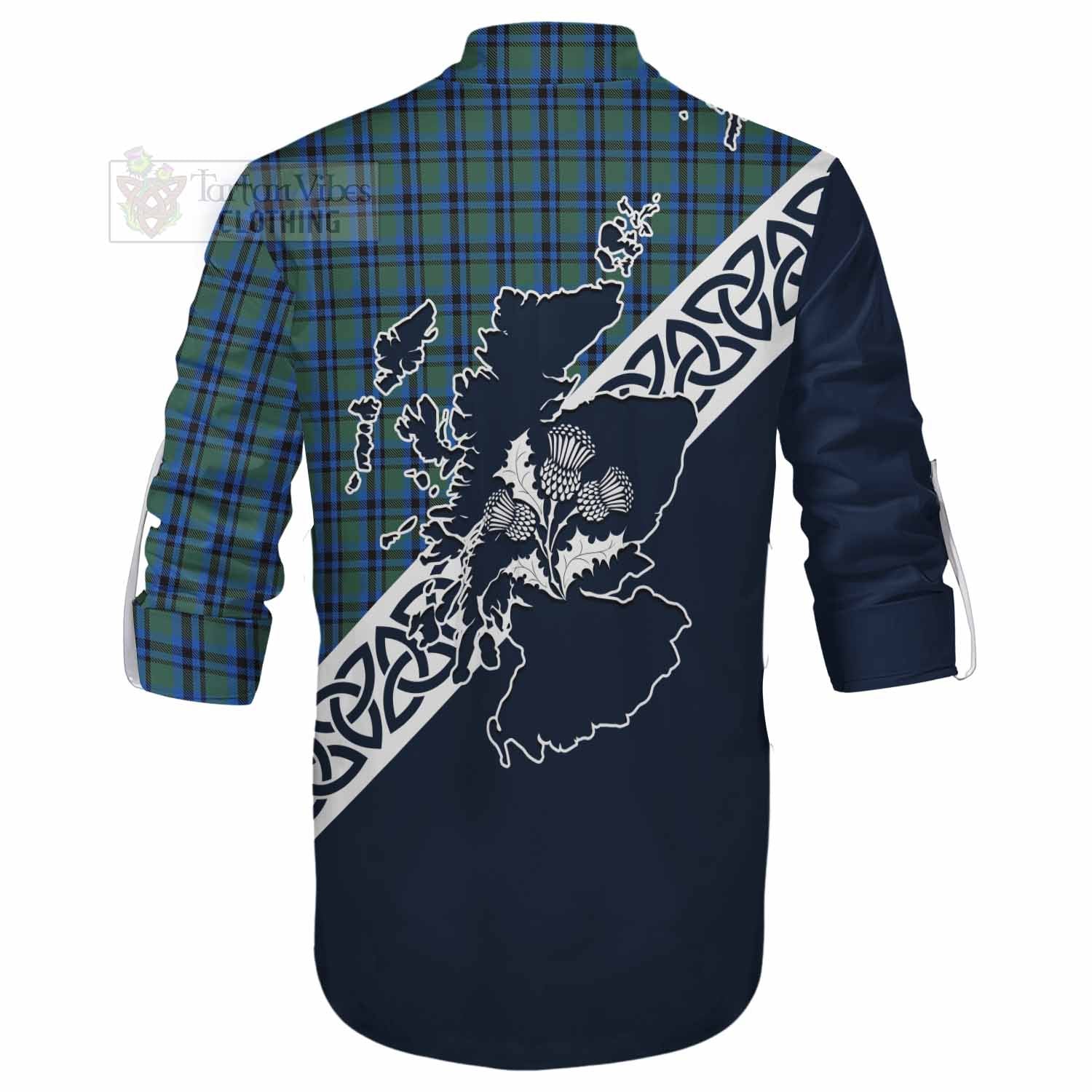 Falconer Tartan Ghillie Kilt Shirt Featuring Thistle and Scotland Map - Tartan Vibes Clothing