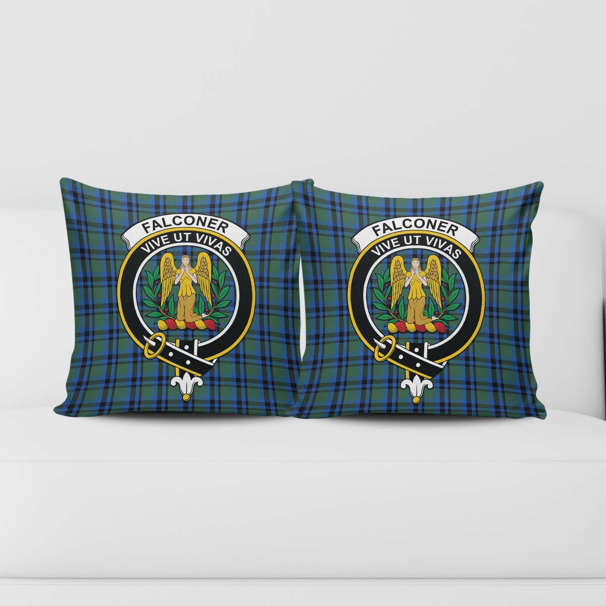Falconer Tartan Pillow Cover with Family Crest - Tartan Vibes Clothing