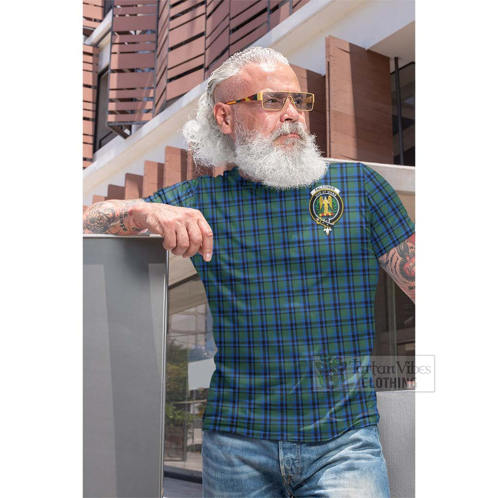 Falconer Tartan Cotton T-shirt with Family Crest Celtic Skull Style - Tartan Vibes Clothing