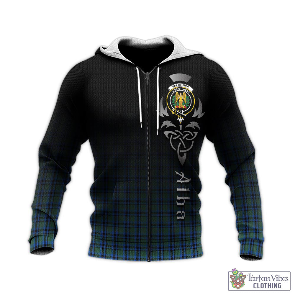Falconer Tartan Knitted Hoodie Featuring Alba Gu Brath Family Crest Celtic Inspired - Tartan Vibes Clothing