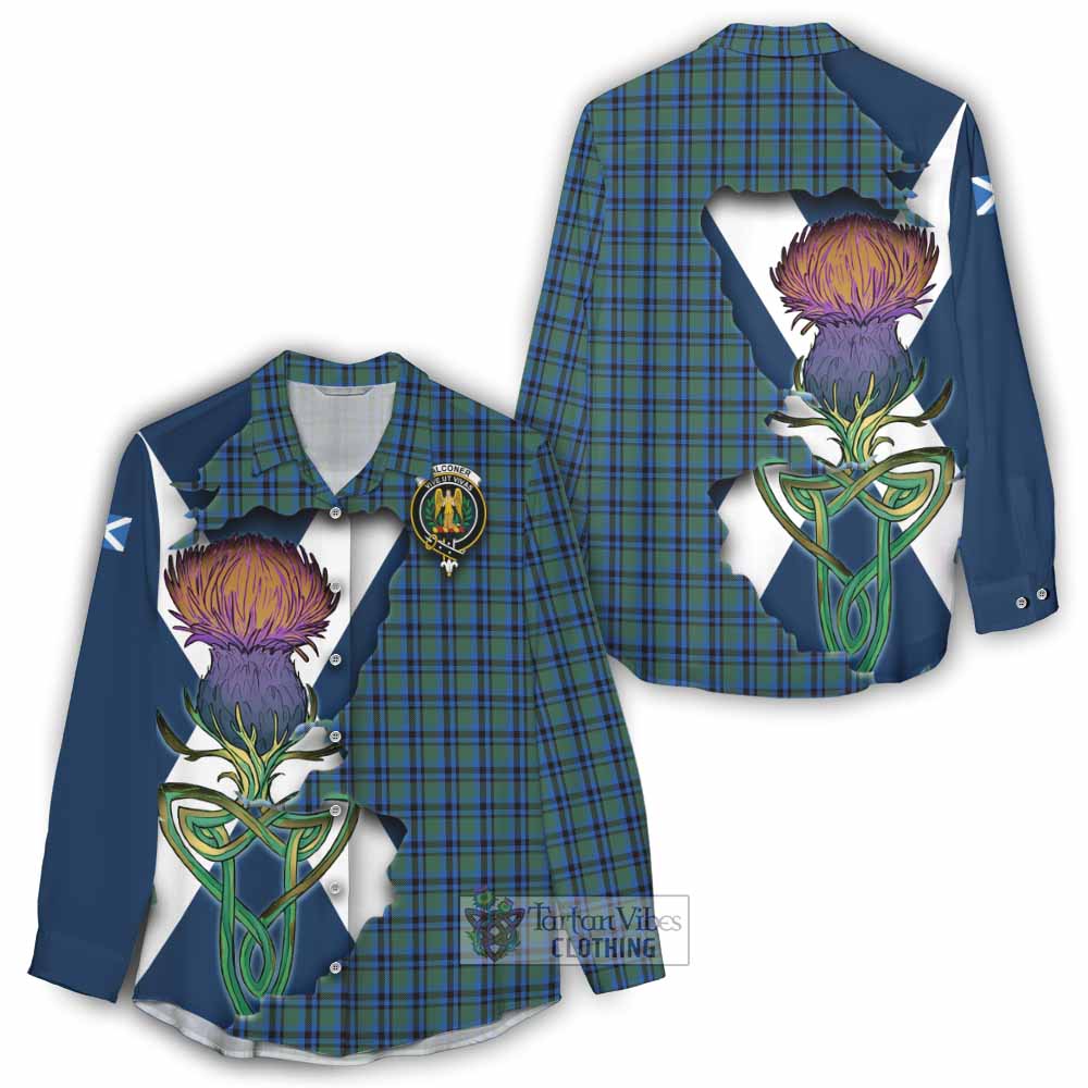 Tartan Vibes Clothing Falconer Tartan Family Crest Women's Casual Shirt Scottish Thistle Celtic Inspired