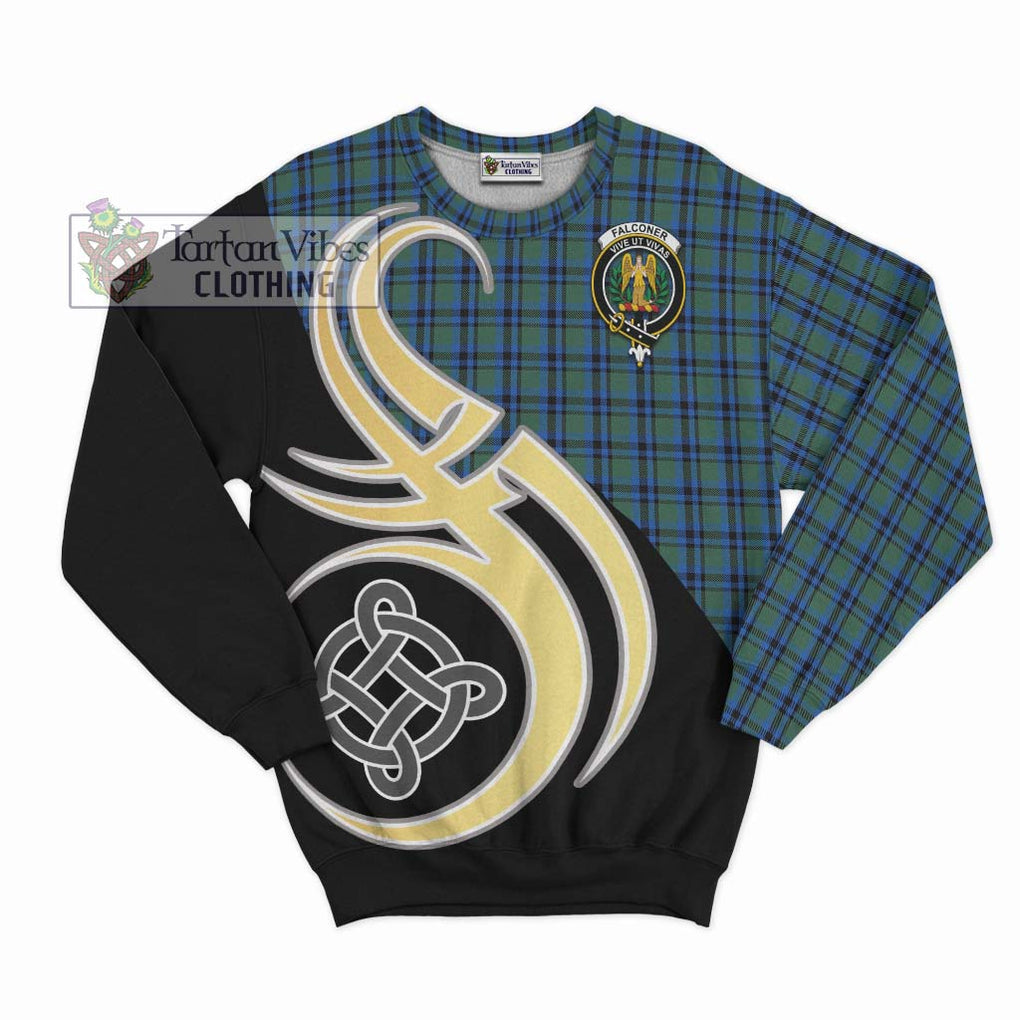 Falconer Tartan Sweatshirt with Family Crest and Celtic Symbol Style - Tartan Vibes Clothing