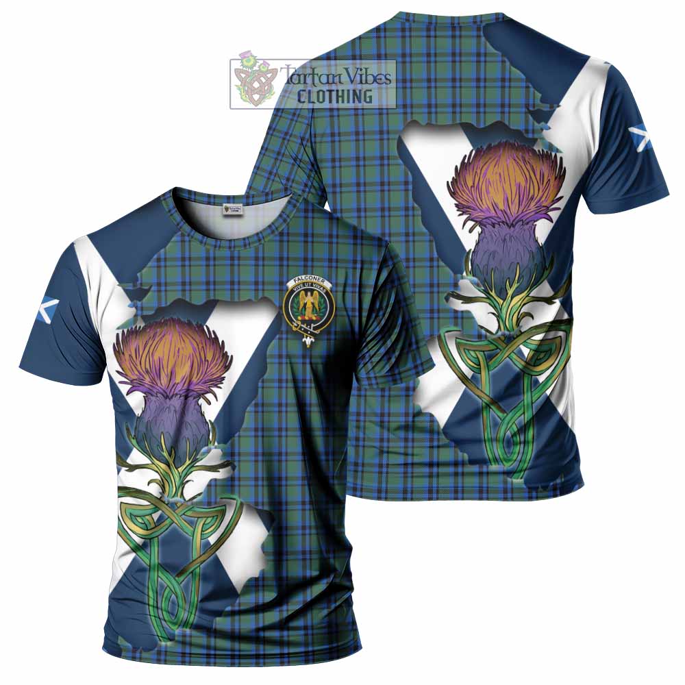 Falconer Tartan Family Crest T-Shirt Scottish Thistle Celtic Inspired - Tartan Vibes Clothing