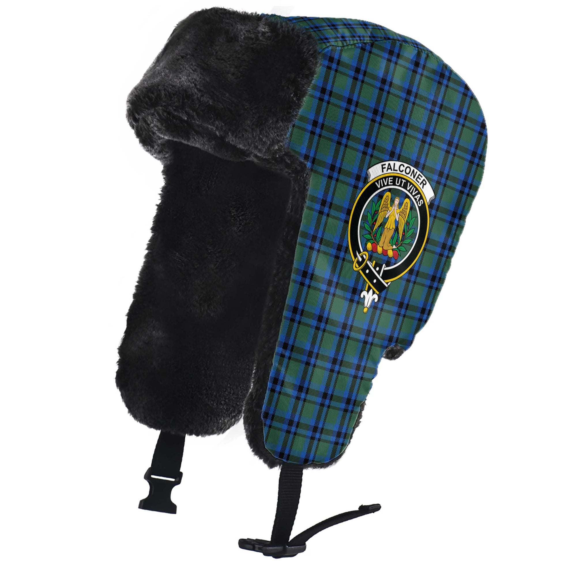 Falconer Tartan Winter Trapper Hat with Family Crest - Tartan Vibes Clothing