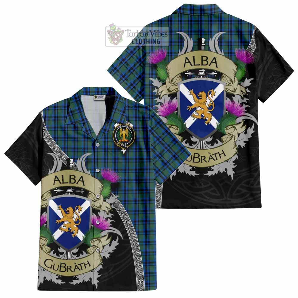Falconer Tartan Family Crest Hawaiian Shirt Lion Rampant Royal Thistle Shield Celtic Inspired - Tartan Vibes Clothing