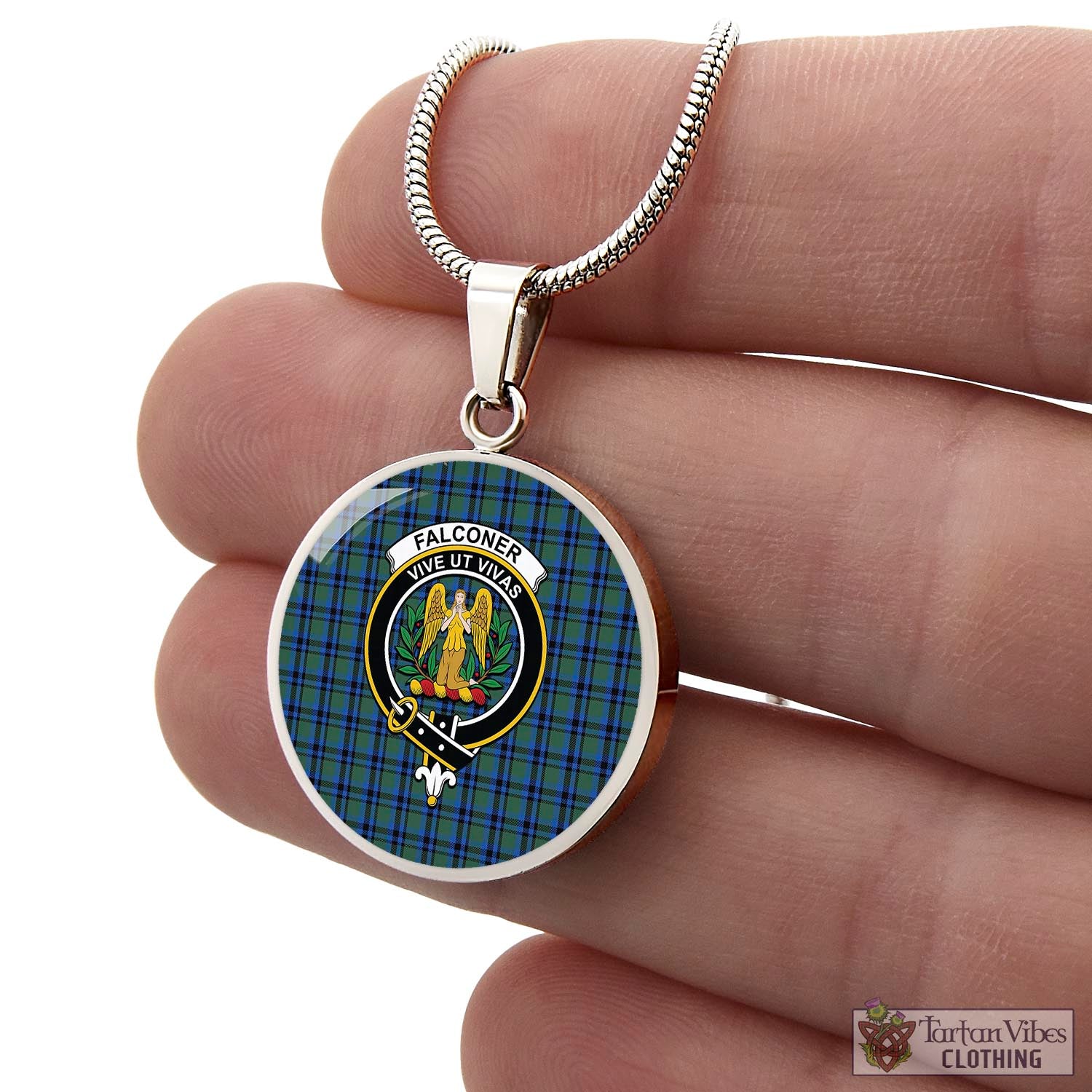 Falconer Tartan Circle Necklace with Family Crest - Tartan Vibes Clothing