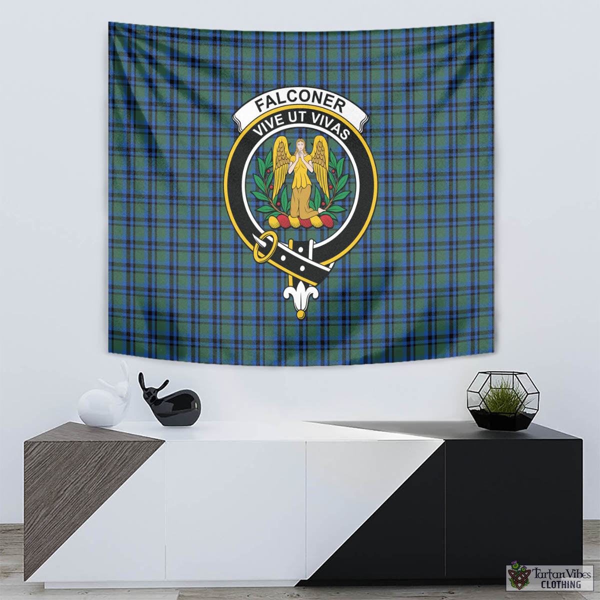 Falconer Tartan Tapestry Wall Hanging and Home Decor for Room with Family Crest - Tartan Vibes Clothing