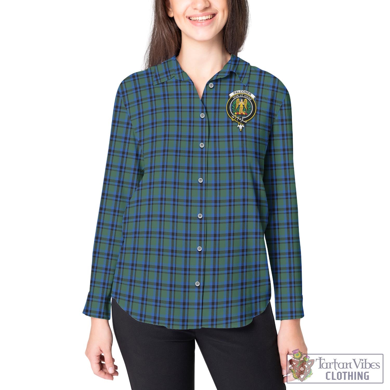Falconer Tartan Women's Casual Shirt with Family Crest - Tartan Vibes Clothing