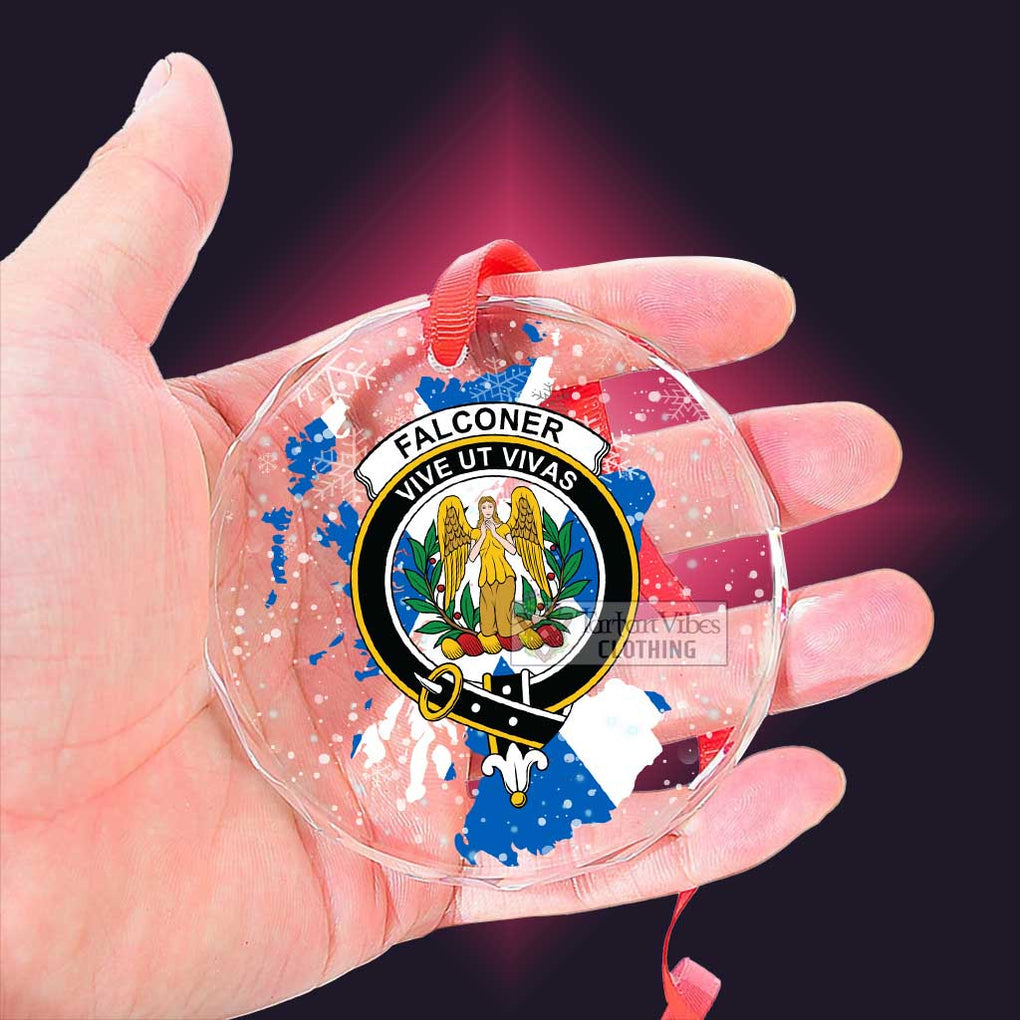 Falconer Clan Crest Christmas Glass Ornament with Scotland Map - 2D-tartanvibesclothing