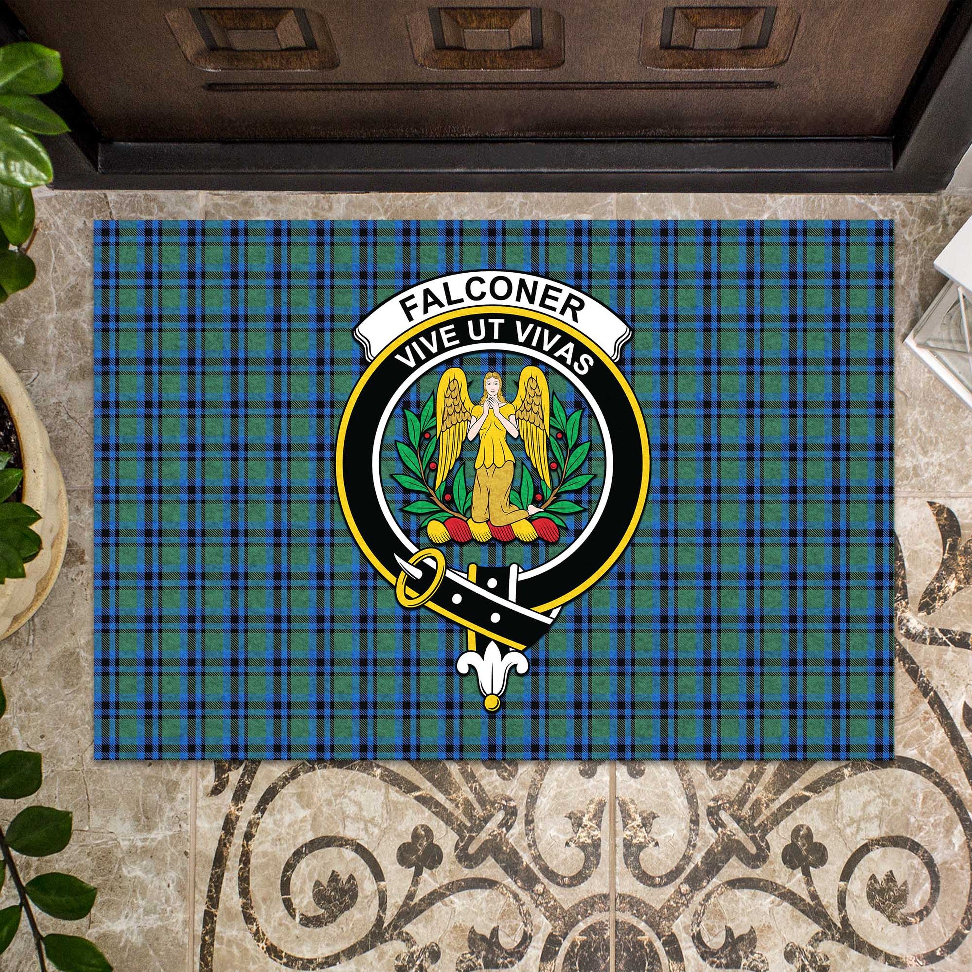 Falconer Tartan Rubber Doormat with Family Crest - Tartan Vibes Clothing