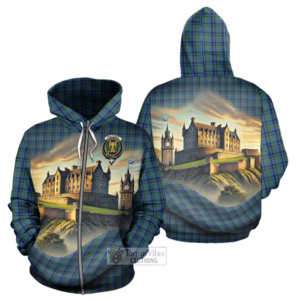 Falconer Tartan Family Crest Hoodie with Scottish Ancient Castle Style Zip Hoodie - Tartan Vibes Clothing