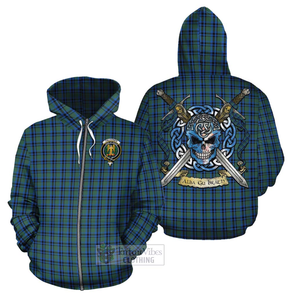 Falconer Tartan Cotton Hoodie with Family Crest Celtic Skull Style - Tartan Vibes Clothing