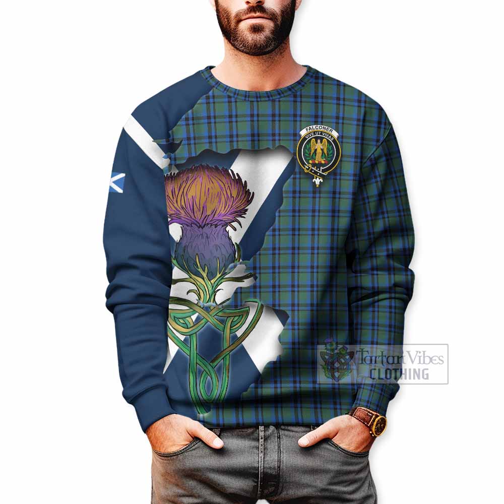 Tartan Vibes Clothing Falconer Tartan Family Crest Sweatshirt Scottish Thistle Celtic Inspired