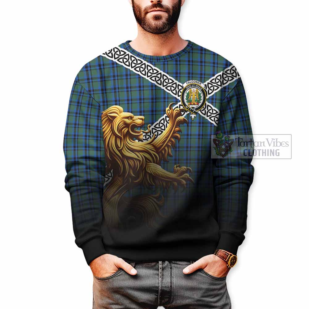 Falconer Crest Tartan Sweatshirt with Golden Lion Emblem Celtic Style - Tartan Vibes Clothing