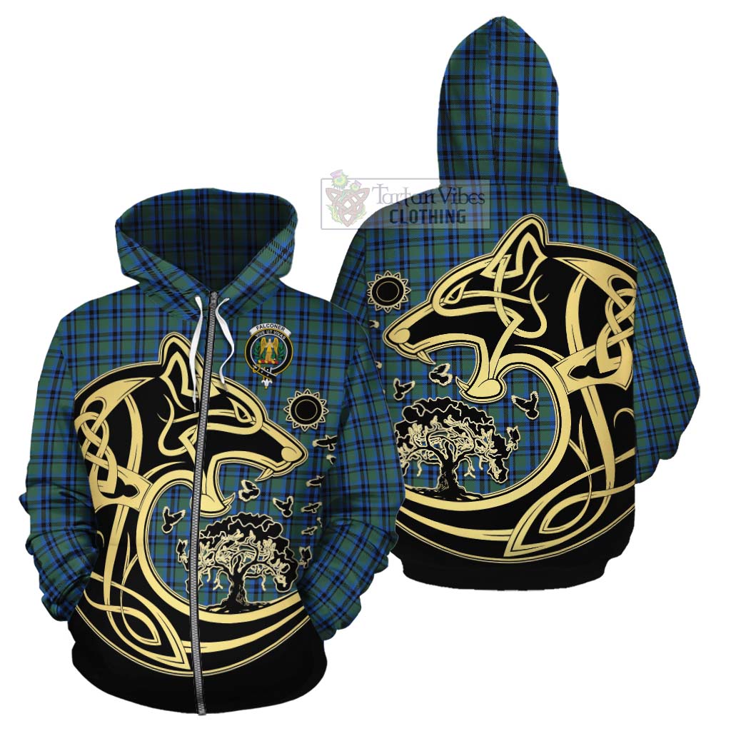 Falconer Tartan Cotton Hoodie with Family Crest Celtic Wolf Style - Tartan Vibes Clothing
