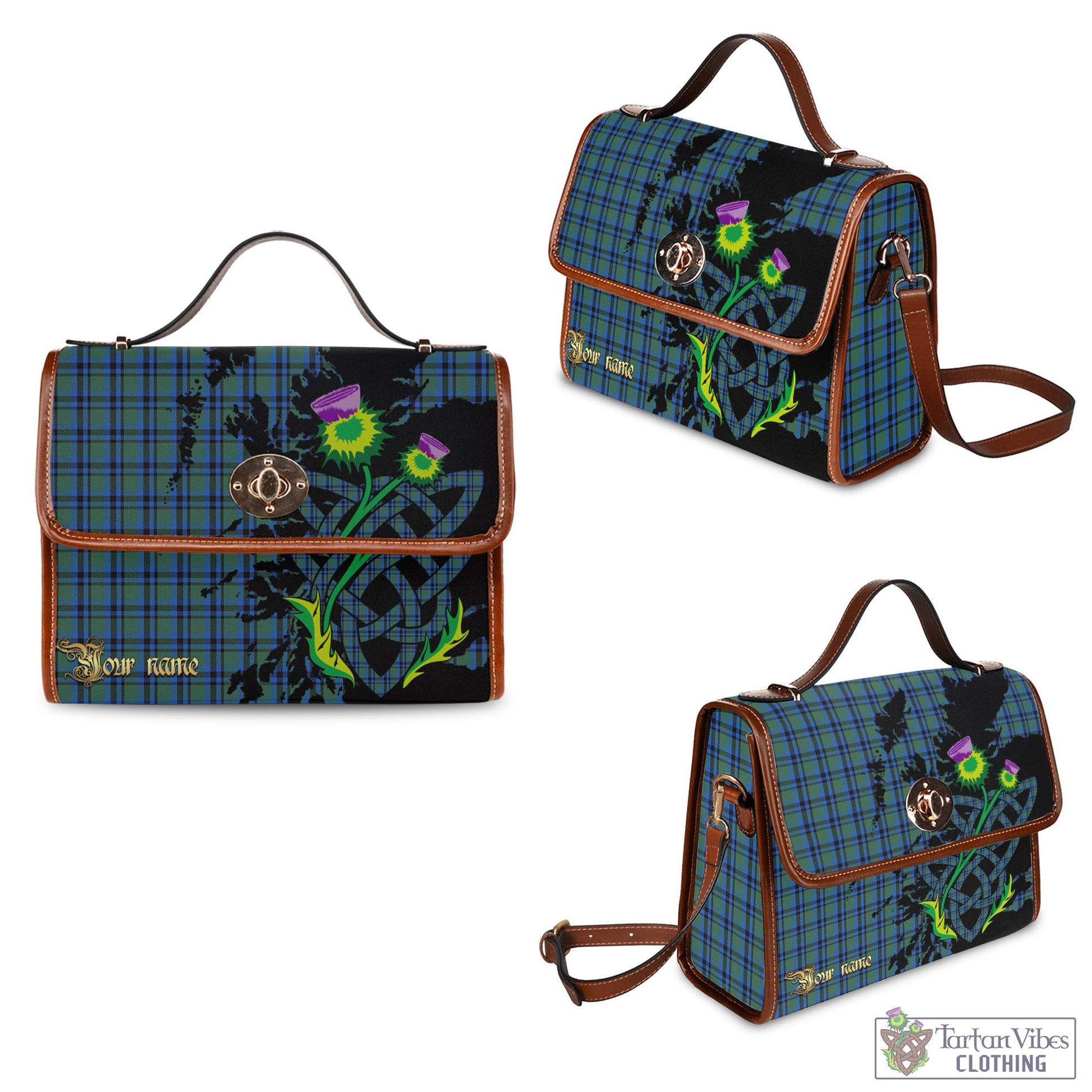 Tartan Vibes Clothing Falconer Tartan Waterproof Canvas Bag with Scotland Map and Thistle Celtic Accents