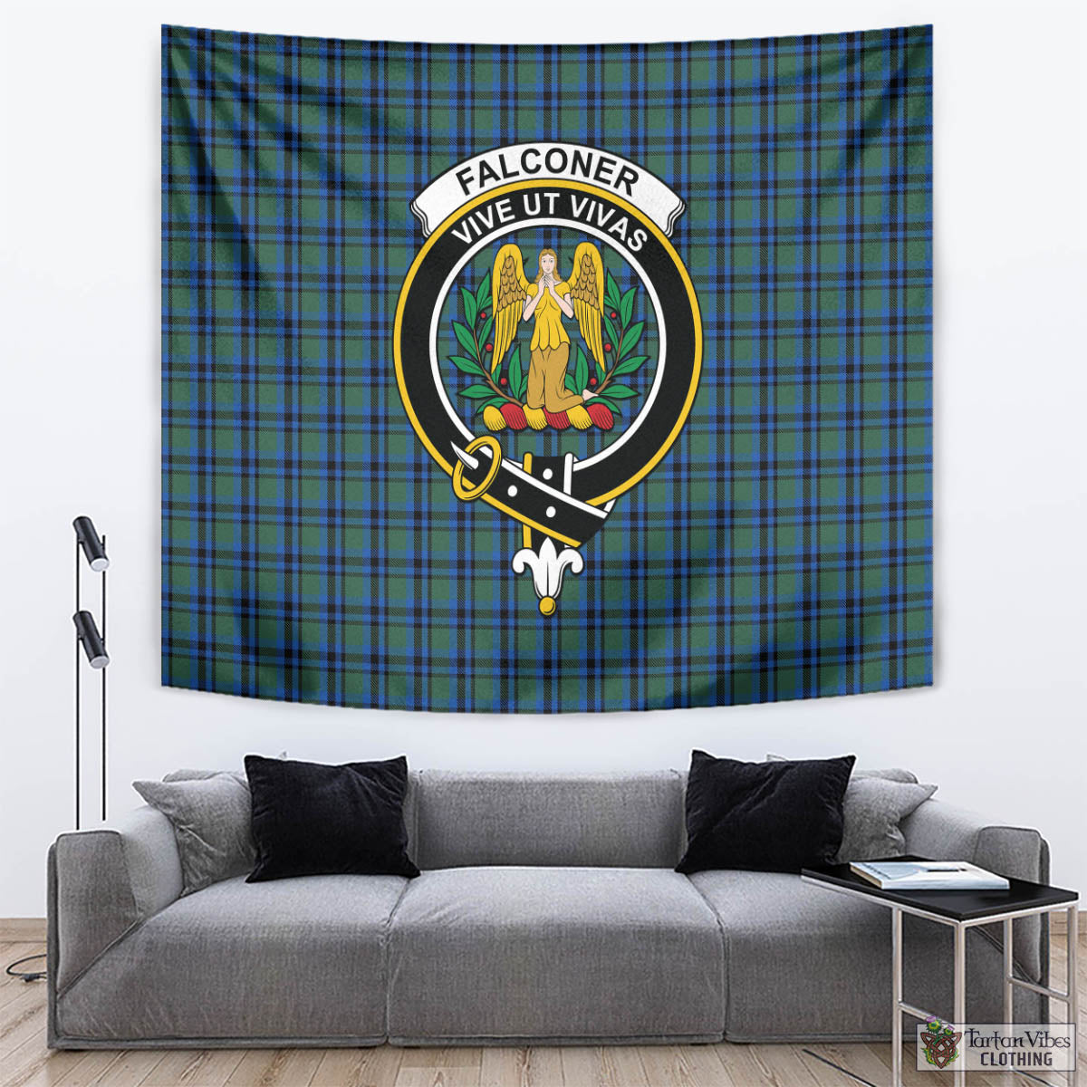 Falconer Tartan Tapestry Wall Hanging and Home Decor for Room with Family Crest - Tartan Vibes Clothing