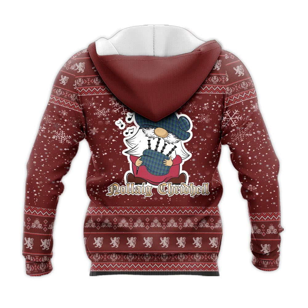 Falconer Clan Christmas Knitted Hoodie with Funny Gnome Playing Bagpipes - Tartanvibesclothing
