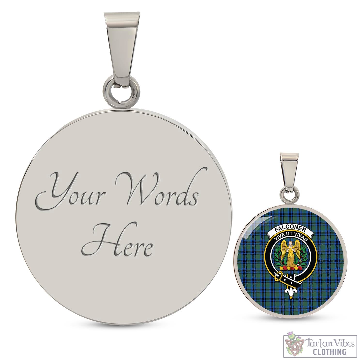 Falconer Tartan Circle Necklace with Family Crest Luxury Necklace (Silver) Yes - Tartan Vibes Clothing