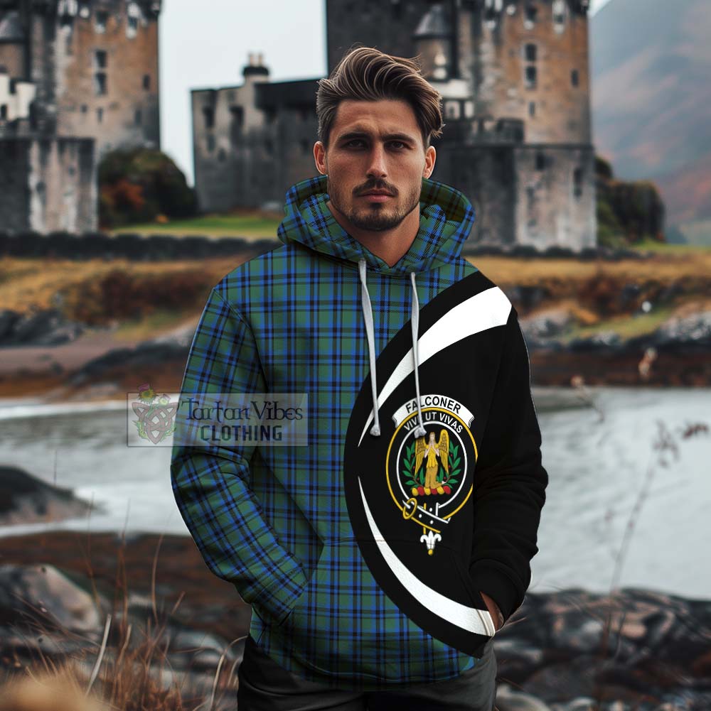 Falconer Tartan Cotton Hoodie with Family Crest Circle Style - Tartan Vibes Clothing