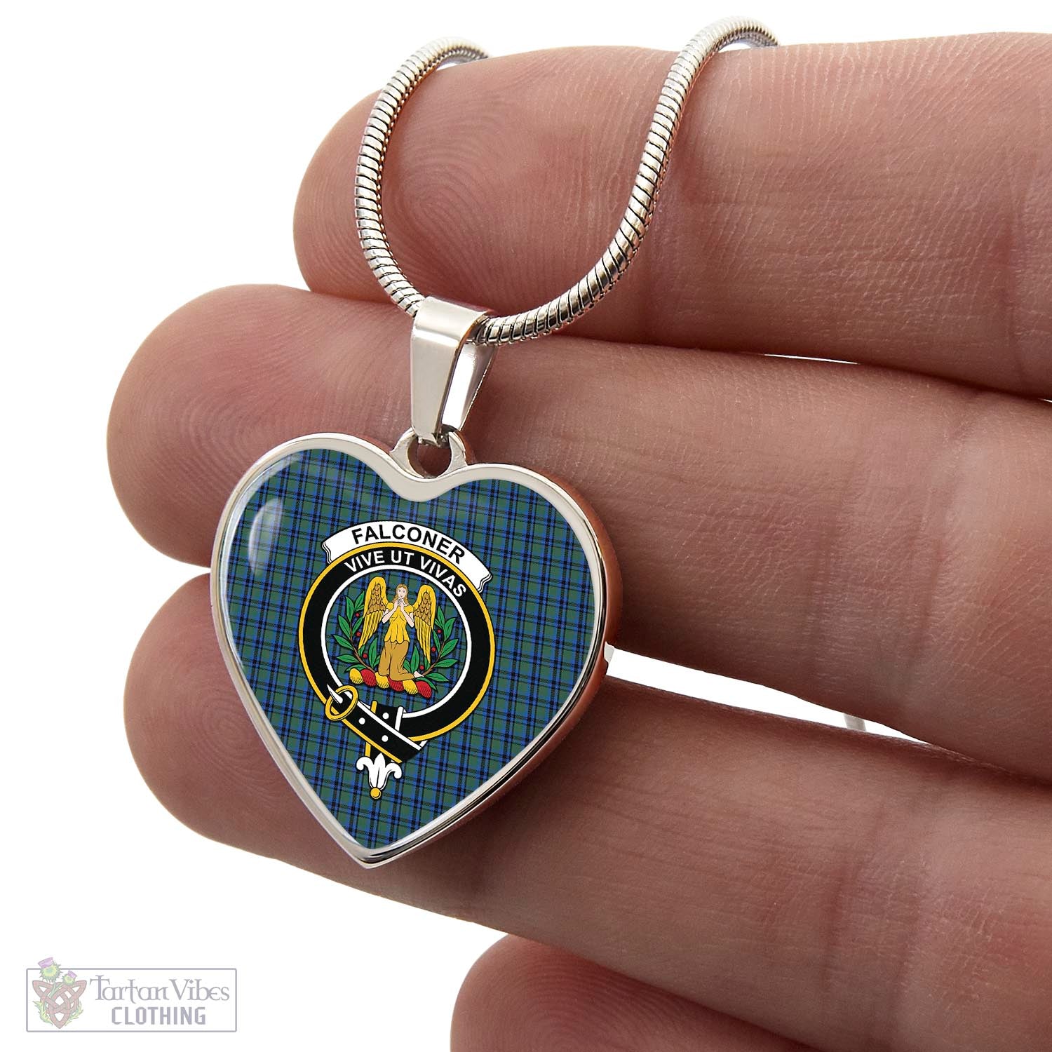 Falconer Tartan Heart Necklace with Family Crest - Tartan Vibes Clothing