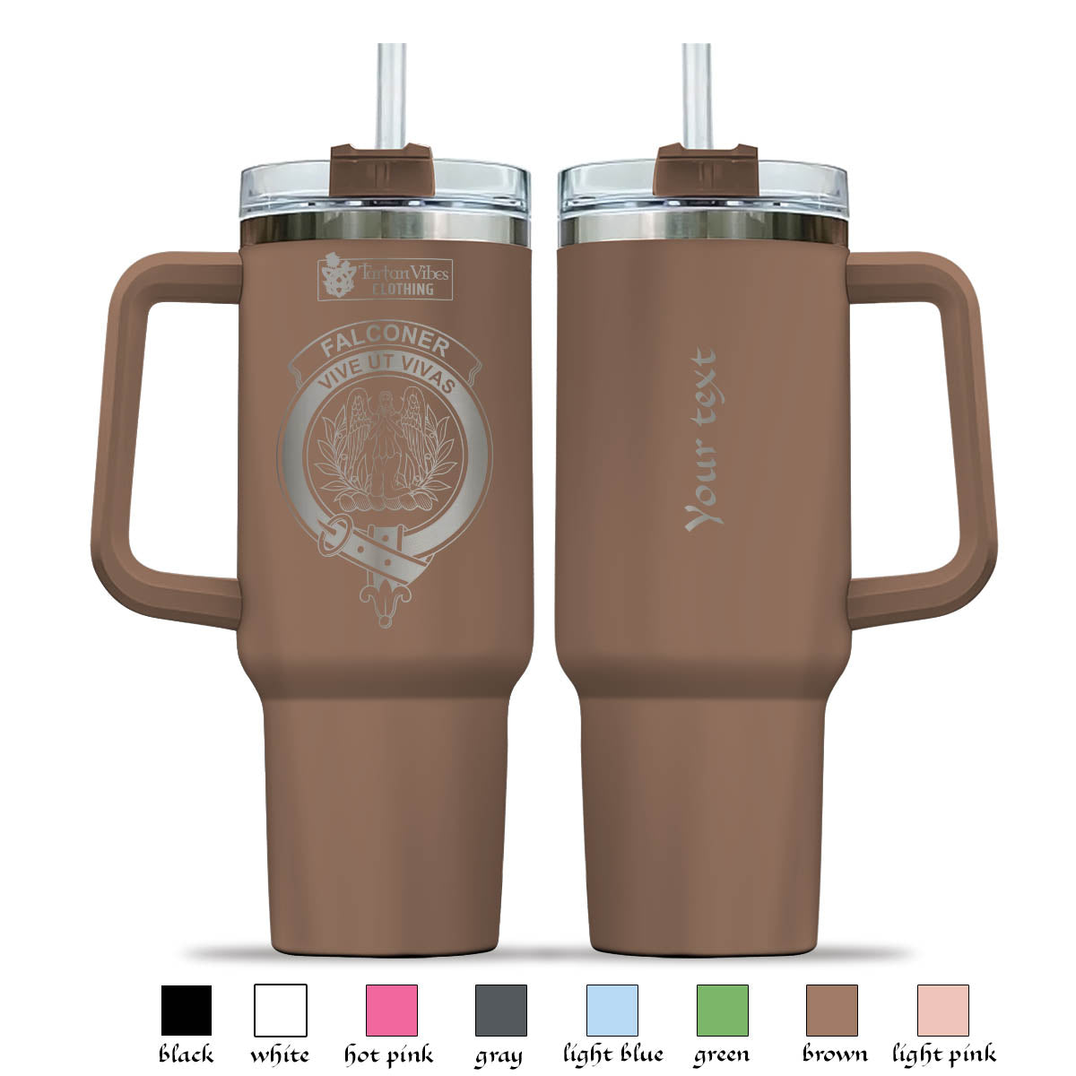 Falconer Clan Crest Engraved Tumbler with Handle - 2D-tartanvibesclothing