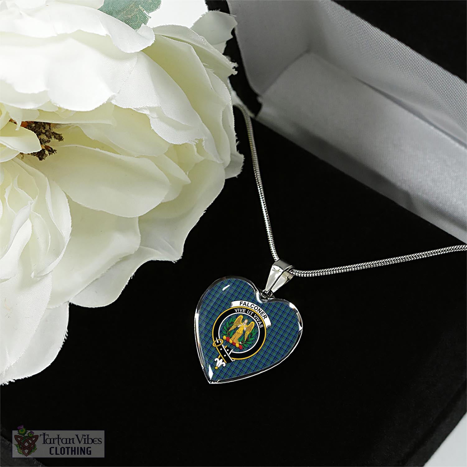 Falconer Tartan Heart Necklace with Family Crest - Tartan Vibes Clothing