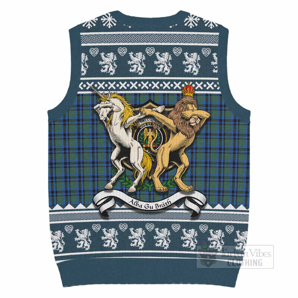 Falconer Clan Tartan Crest Christmas Knitted V-Neck Vest Coat of Arms Funny Style - Tartan Vibes Clothing