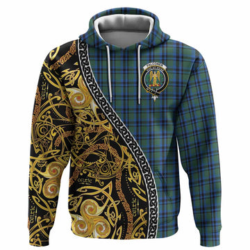 Falconer Tartan Crest Hoodie Celtic Knot and Triple Trickle Spiral Symbols